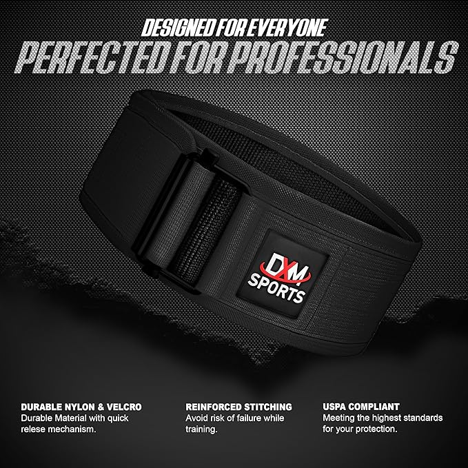 DXM SPORTS Self-Locking Weight Lifting Belt - Men Women Gym Fitness Strength Training, Bodybuilding Powerlifting Weightlifting Workout, Deadlift Squat, Pro Exercise Belt