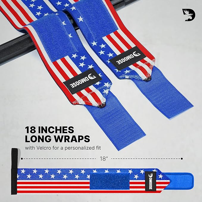 DMoose Fitness Wrist Wraps for Weightlifting 18" - Heavy Duty Gym Wrap with Hand Thumb Loop for Support & Pain Relief, USPA Approved Powerlifting, Weight Lifting Wrist Straps for Men & Women Work Out