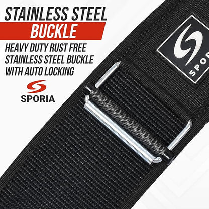 SPORIA Self-Locking Weight Lifting Belt | 4 inch Back Support | Includes Lifting Straps