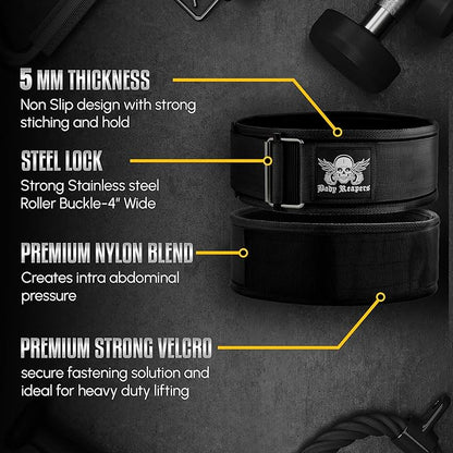 Body Reapers Weight Lifting Belt For Men & Women; Auto Lock Metal Buckle Deadlift Belt & Workout Belt For Men, Adjustable Gym Belt, Weightlifting Belt for Powerlifting, Squats, & Training