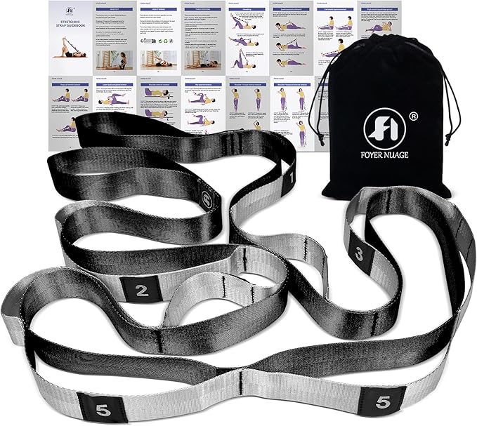 Stretch Bands for Exercise, Non Elastic Yoga Stretching Strap with Loops, 3.8cm x 2.45m, Stretching Bands for Physical Therapy, Yoga, Pilates, Dance, Gymnastics Exercise