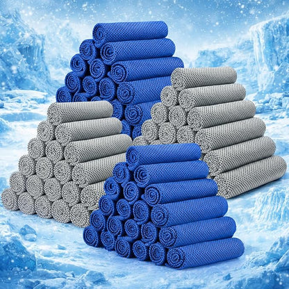 Redbaker 90 Pack Cooling Towels Bulk for Neck and Face 40" x 12" Ice Towel Multicolored Microfiber Cool Sweat Rag for Gym Workout Running Yoga Fitness Travel Outdoor Sports(Blue Grey)