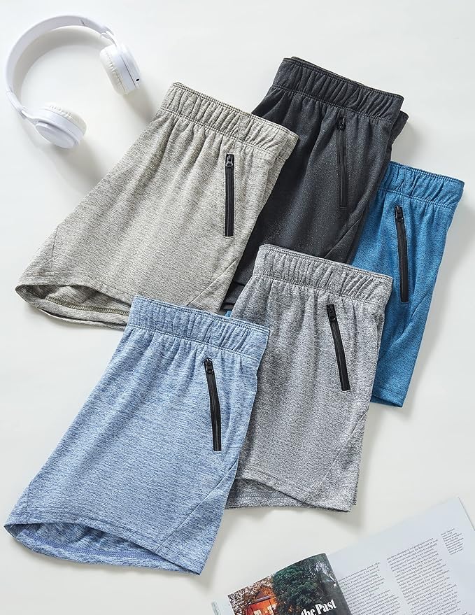 Liberty Imports 1 or 5 Pack Womens Lounge Workout Shorts with Zipper Pockets 5" Inseam Lightweight Athletic Casual Shorts