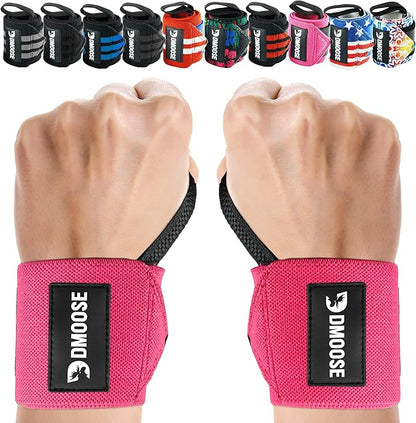 DMoose Fitness Wrist Wraps for Weightlifting 18" - Heavy Duty Gym Wrap with Hand Thumb Loop for Support & Pain Relief, USPA Approved Powerlifting, Weight Lifting Wrist Straps for Men & Women Work Out