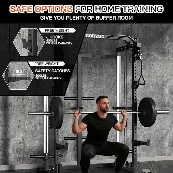 Power Cage, Power Rack with Dual Pulley System, Multi-Function Squat Rack with Cable Crossover, Home Gym Workout Machine