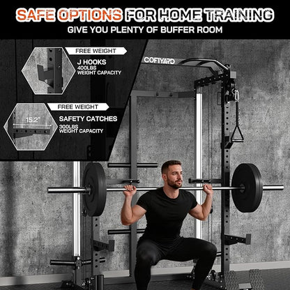 Power Cage, Power Rack with Dual Pulley System, Multi-Function Squat Rack with Cable Crossover, Home Gym Workout Machine