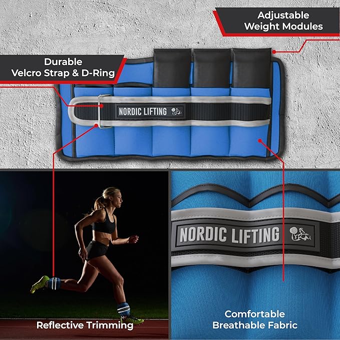 Nordic Lifting Adjustable Ankle Weights for Women & Men – 1 Pair (2–10 lbs) Wrist, Arm & Leg Weights for Gym, Yoga & Home Workouts – Secure Fit Strap Design – Durable Fitness Training Equipment