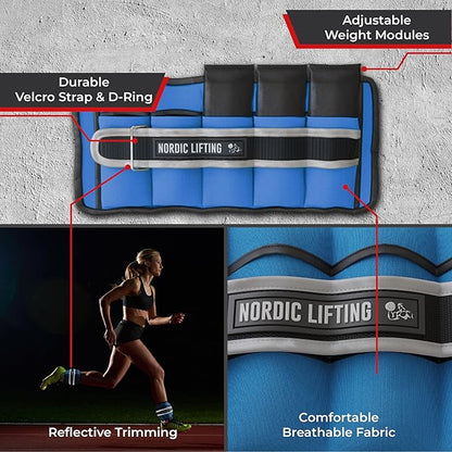 Nordic Lifting Adjustable Ankle Weights for Women & Men – 1 Pair (2–10 lbs) Wrist, Arm & Leg Weights for Gym, Yoga & Home Workouts – Secure Fit Strap Design – Durable Fitness Training Equipment