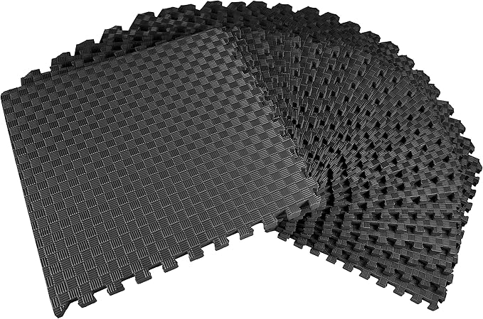 BalanceFrom Puzzle Exercise Mat 1" Thick, EVA Interlocking Foam Floor Tiles for Home Gym, Mat for Home Workout Equipment, Floor Padding for Kids, Black, 24 in x 24 in x 1 in, 72 Sq Ft - 18 Tiles