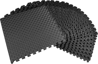 BalanceFrom Puzzle Exercise Mat 1" Thick, EVA Interlocking Foam Floor Tiles for Home Gym, Mat for Home Workout Equipment, Floor Padding for Kids, Black, 24 in x 24 in x 1 in, 72 Sq Ft - 18 Tiles