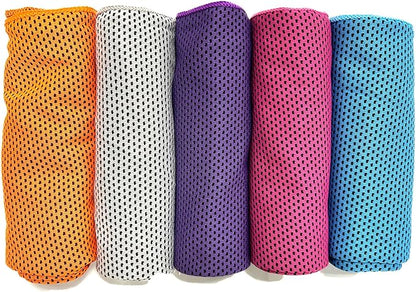 5 Pack Cooling Towel 47"x13.78"(120x35cm) Microfiber, Soft Breathable Chilly Towel Stay Cool for Yoga, Sport, Gym, Workout, Camping, Fitness, Running(5, Grey+Blue+Rose Red+Purple+Orange)