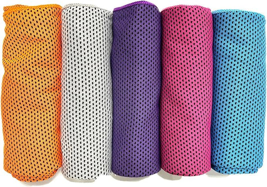 5 Pack Cooling Towel 47"x13.78"(120x35cm) Microfiber, Soft Breathable Chilly Towel Stay Cool for Yoga, Sport, Gym, Workout, Camping, Fitness, Running(5, Grey+Blue+Rose Red+Purple+Orange)