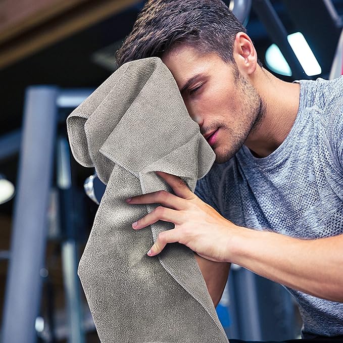 Eurow Microfiber Gym Towels, Super Absorbent & Quick Drying Sweat Towels for Fitness, Sports, Yoga, Workout, Sauna, Face & Equipment, Soft & Reusable,16x27 Inches, 6-Pack, Gray