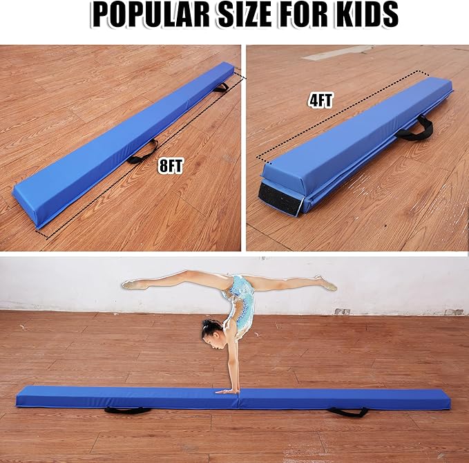 MARFULA 6 FT / 8 FT / 9 FT / 10 FT Folding Gymnastic Balance Beam for Kids with Carry Bag for Home and Club Use