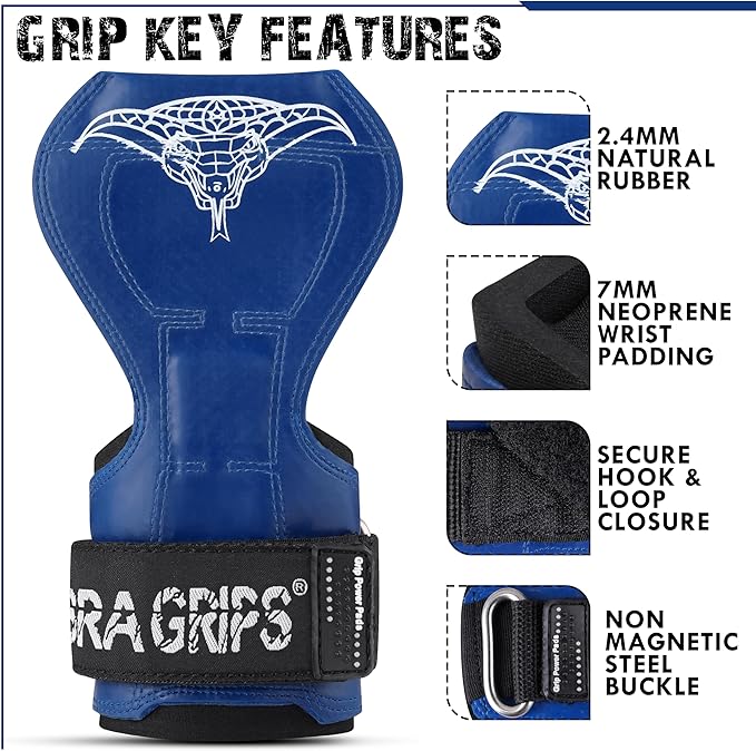 Cobra Grips PRO Weight Lifting Gloves Heavy Duty Straps Alternative with Power Lifting Hooks Padded Wrist Support for Deadlifts & Bodybuilding