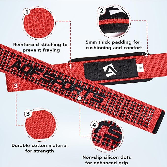 AQF Lifting Wrist Straps for Weightlifting, Powerlifting & Deadlifts – 23” Neoprene Padded Cotton Straps for Strength Training & Gym Workouts - Maximum Grip Support for Men & Women