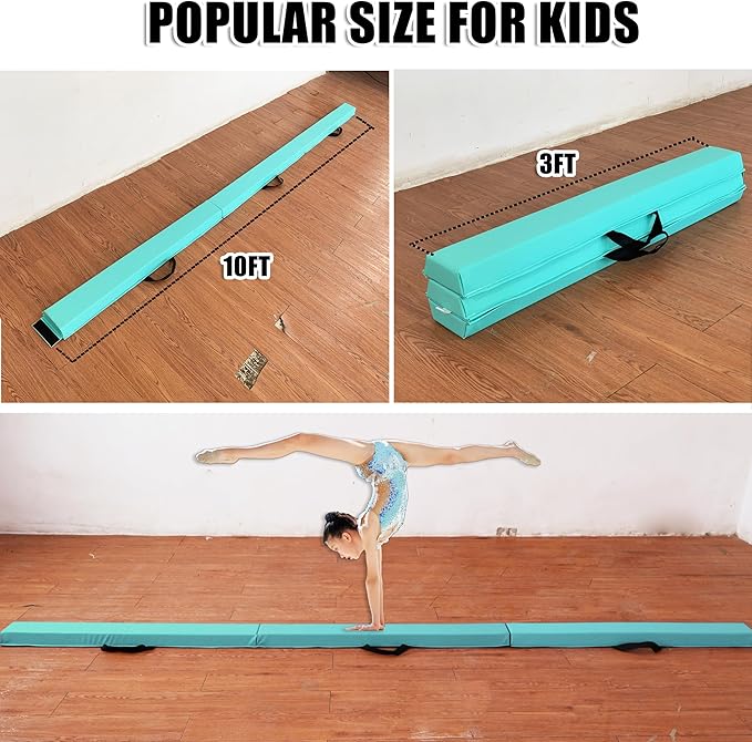 MARFULA 6 FT / 8 FT / 9 FT / 10 FT Folding Gymnastic Balance Beam for Kids with Carry Bag for Home and Club Use