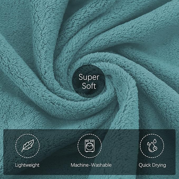 TENSTARS Luxury Silk Hemming Towel Set - Light Thin Quick Drying - 2 Bath Towels 2 Hand Towels 2 Washcloths - Ultra Soft Microfiber Towel for Bath Fitness, Sports, Yoga, Travel (Teal 6 Pieces)
