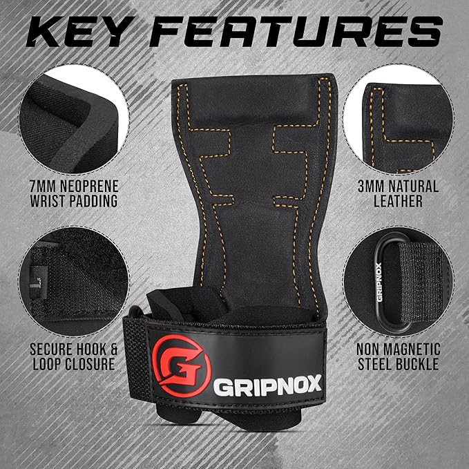 Premium Weight Lifting Grips & Straps for Deadlifts & Powerlifting – Anti-Slip Leather and Rubber Grip with Padded Wrist Wrap Support –