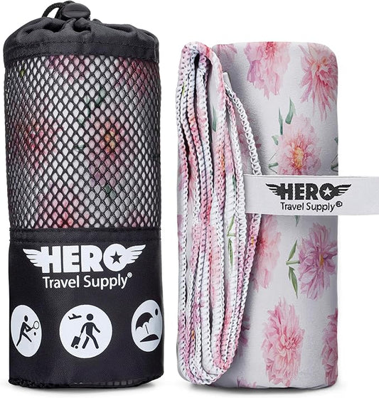 Hero Microfiber Large Beach Towel Compact for Travel (Pretty in Pink, 40" x 72")