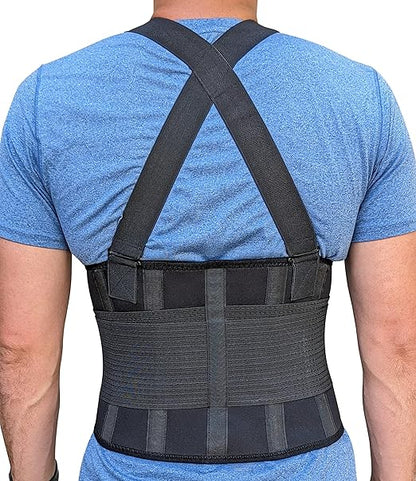 Plus Size Back Brace for Men Lower Back Heavy Lifting with Suspenders, Back Support Belt for Work, Lower Back Brace with Lumbar Support for Back Pain Relief, Construction Warehouse Moving Belt, 4XL