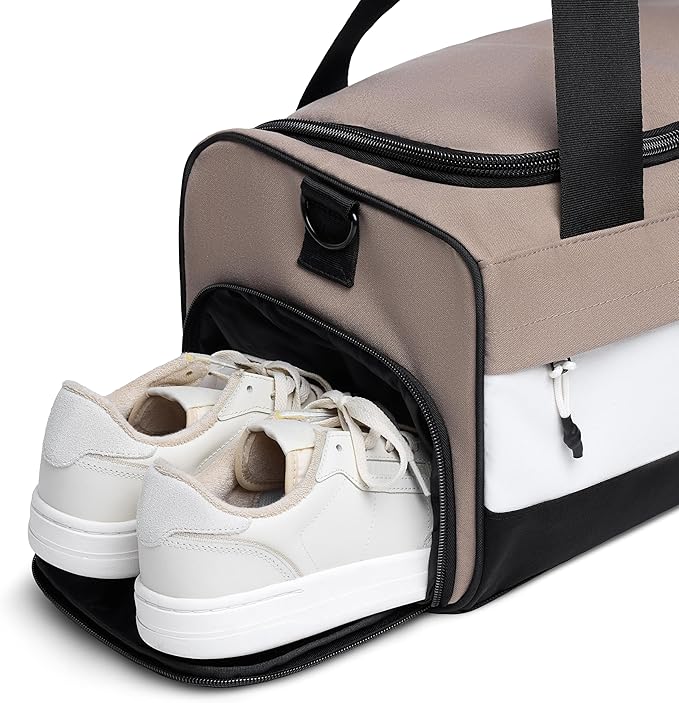 Vooray 23L Boost Duffel Bag – Small Travel & Sports Gym Bag for Women and Men with Shoe Pocket, Weekender for Overnight Football, Travel, Hospital Stays or Workout - Neutral Color Block