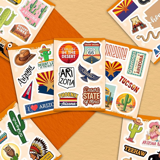 100Pcs Arizona Stickers Small for Water Bottle, Laptops, for Luggage - Arizona Gifts and Souvenirs, Party Supplies - Gift for Women & Men