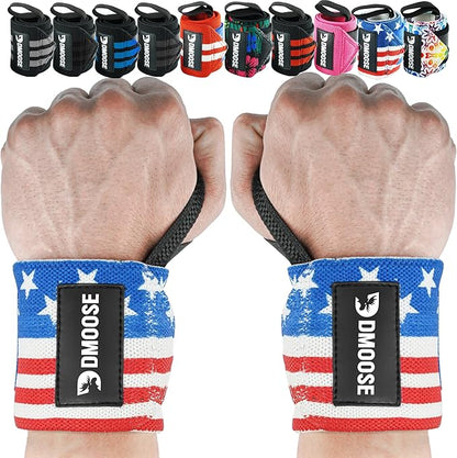 DMoose Fitness Wrist Wraps for Weightlifting 18" - Heavy Duty Gym Wrap with Hand Thumb Loop for Support & Pain Relief, USPA Approved Powerlifting, Weight Lifting Wrist Straps for Men & Women Work Out