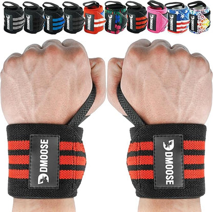 DMoose Fitness Wrist Wraps for Weightlifting 18" - Heavy Duty Gym Wrap with Hand Thumb Loop for Support & Pain Relief, USPA Approved Powerlifting, Weight Lifting Wrist Straps for Men & Women Work Out