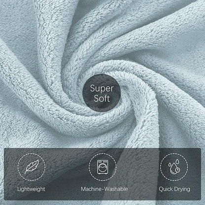 TENSTARS Microfiber Coral Velvet Luxury Silk Hemming Towel Set - Light Teal, 2 Bath Towels, 2 Hand Towels, 2 Washcloths - Ultra Soft, Absorbent, Quick Drying, Easy to Wash