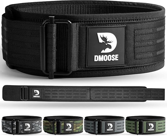 DMoose Weight Lifting Belt - Auto Locking Gym Belt for Olympic Training, WOD, Cross Training for Men and Women - 4" Nylon Workout belt with Adjustable Buckle - Provides Lumbar Support and Stability