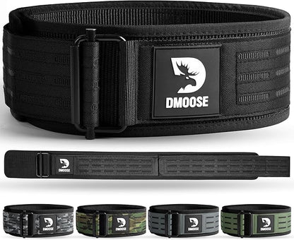 DMoose Weight Lifting Belt - Auto Locking Gym Belt for Olympic Training, WOD, Cross Training for Men and Women - 4" Nylon Workout belt with Adjustable Buckle - Provides Lumbar Support and Stability