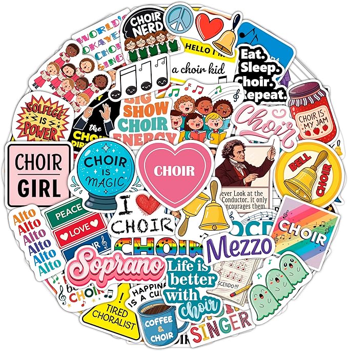 100Pcs Choir Stickers and Decals for Water Bottle, Laptops - Choir Gifts for Choir Director - Music & Singing Stickers, Gift for Women & Men