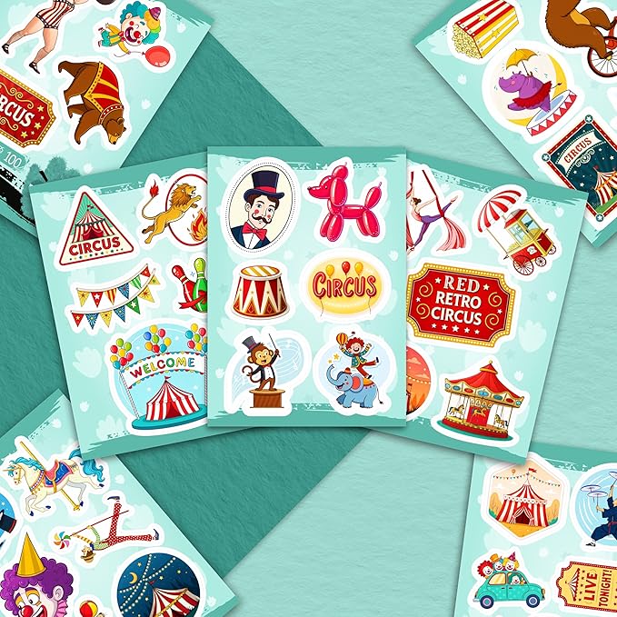 100Pcs Circus Stickers for Water Bottle, Laptops, for Scrapbooking - Сircus Theme Party Decor & Favors - Carnival, Clown Stickers - Gift for Women & Men