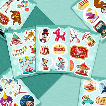 100Pcs Circus Stickers for Water Bottle, Laptops, for Scrapbooking - Сircus Theme Party Decor & Favors - Carnival, Clown Stickers - Gift for Women & Men
