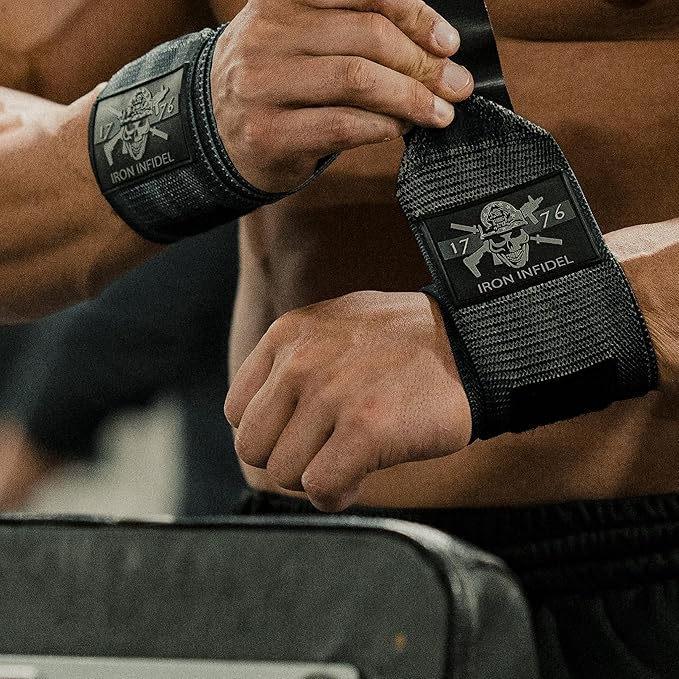 Iron Infidel Wrist Wraps for Weightlifting - 18" Heavy Duty Support for Working Out, Gym Accessories for Men - Use for Lifting, Crossfit, Fitness, Exercise, Bench Press, Powerlifting