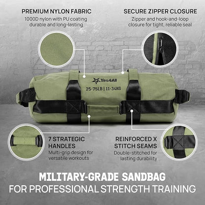 Yes4All Sandbags for Working Out, Adjustable Sand Bags for Weight Training with Handles, Multiple Colors & Sizes 5-200lbs