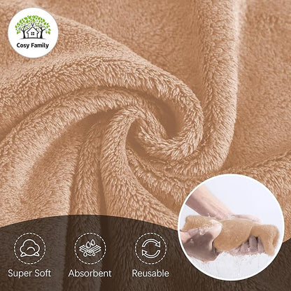 Cosy Family 24 Pack Soft Washcloths Set - 12 x 12 inches, Quick Drying - Highly Absorbent Coral Velvet Fingertip Towel Bathroom Wash Clothes for Bath, Spa, Facial, Kitchen - Brown