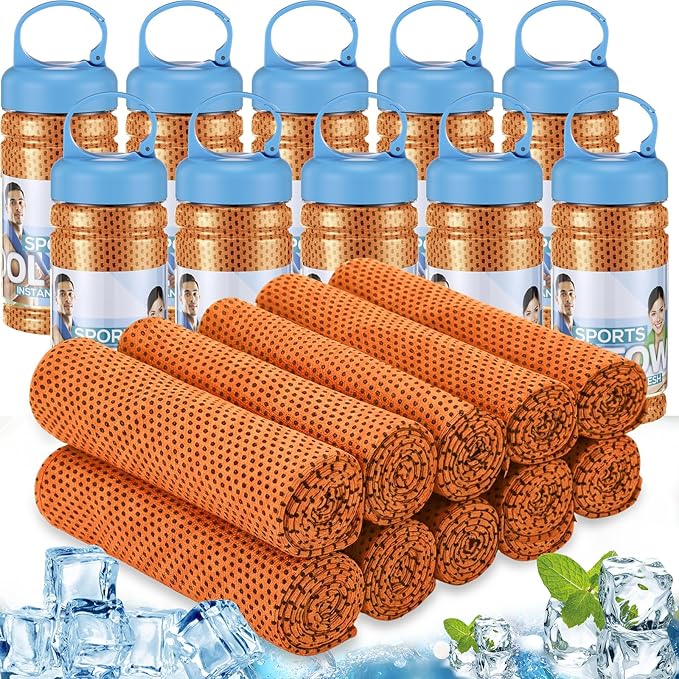 Honoson 10 Pack Cooling Towels Bulk - 47"x12" Soft Breathable Ice Towels for Neck & Face, Portable Chilly Rags Microfiber Sweat Rags for Yoga, Sports, Gym, Workout & Fitness(Orange)
