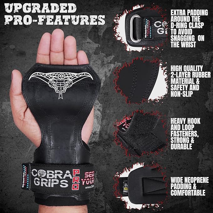 Cobra Grips PRO Weight Lifting Gloves Heavy Duty Straps Alternative with Power Lifting Hooks Padded Wrist Support for Deadlifts & Bodybuilding