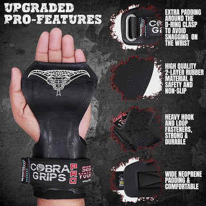 Cobra Grips PRO Weight Lifting Gloves Heavy Duty Straps Alternative with Power Lifting Hooks Padded Wrist Support for Deadlifts & Bodybuilding