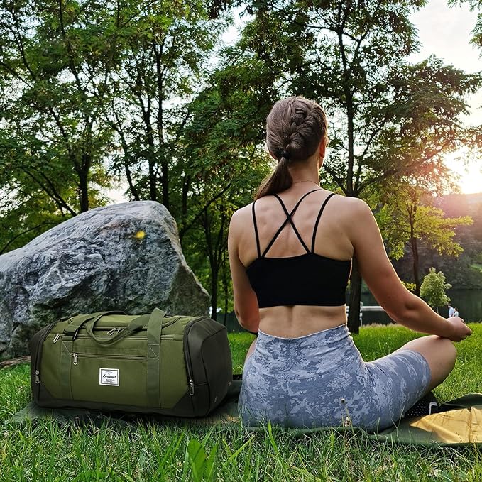 Laripwit Gym Bags for Men, 40L Medium Sports Travel Duffel Bag with Shoe Compartment & Wet Pocket Lightweight Gym Duffle Bag Backpack Multipurpose Weekender Overnight Backpack for Women, Green