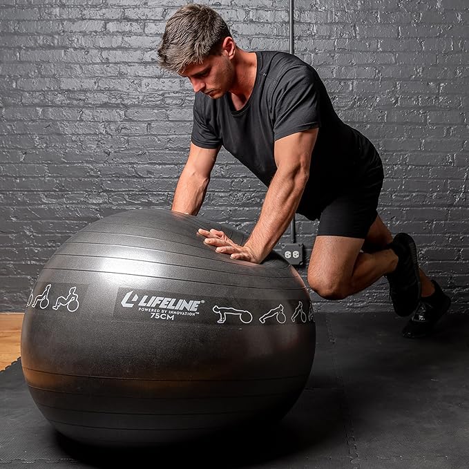 Lifeline Fitness Exercise Ball with Workout Guide – Burst-Resistant Stability Ball with Pump for Core, Balance, and Pregnancy Exercises