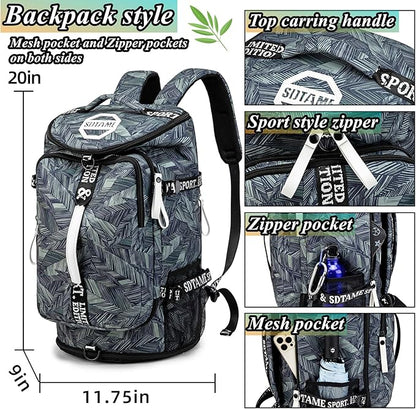 Gym Duffle Bag Backpack with Shoe Compartment,4 ways Travel Backpack for Women and Men,Multi-Functional Weekender bag with Waterproof Layer&Laptop Compartment for Fitness, Travel,Camping