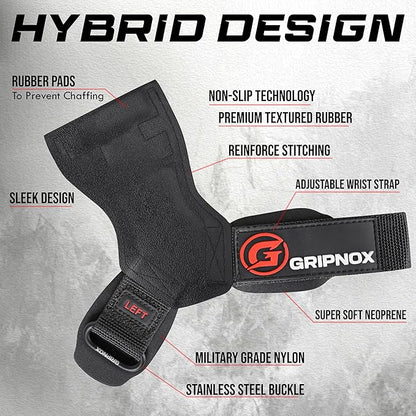 Premium Weight Lifting Grips & Straps for Deadlifts & Powerlifting – Anti-Slip Leather and Rubber Grip with Padded Wrist Wrap Support –