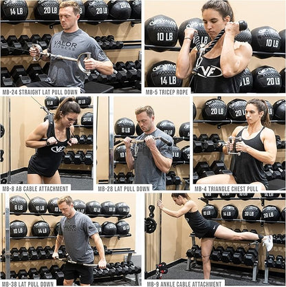 Valor Fitness Wall Mounted Cable Machine, Dual Adjustable Pulley System with 16 Height Positions, Space-Saving Home Gym Strength Training Equipment