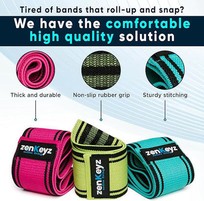 Resistance Fabric Booty Bands- 3 Working Out Hip Stretch Bands for Legs, Butt, Glutes- Exercise Loop Band for Workout, Stretching, Warm-Up, Strength Training, Squats, Build Glute & Muscle, Women & Men