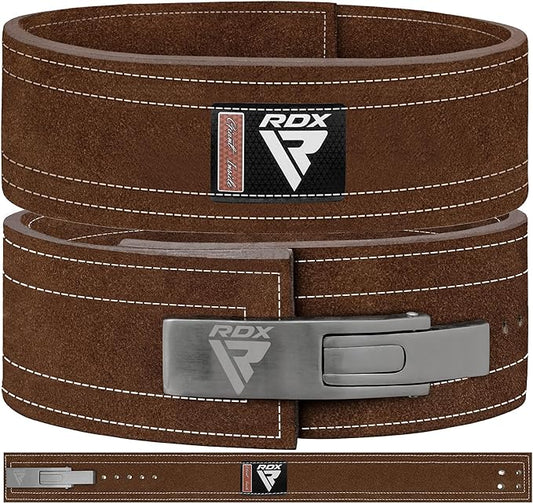 RDX Weight Lifting Belt Powerlifting, Approved By IPL and USPA, 10mm Thick 4" Leather Lumbar Back Support, Lever Buckle Gym Strength Training Equipment, Bodybuilding Deadlifts Squats Workout Men Women