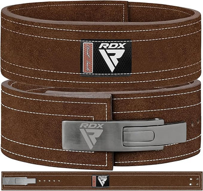 RDX Weight Lifting Belt Powerlifting, Approved By IPL and USPA, 10mm Thick 4" Leather Lumbar Back Support, Lever Buckle Gym Strength Training Equipment, Bodybuilding Deadlifts Squats Workout Men Women