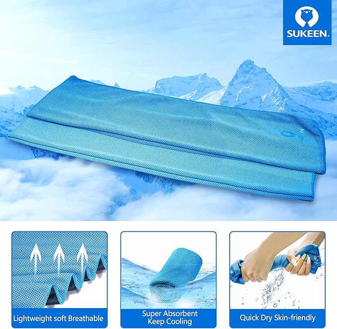Sukeen Cooling Towels(40"x12") for Neck & Head, Soft Breathable Chilly Towel for Yoga, Golf, Gym, Camping, Running, Workout & More Activities